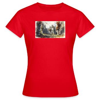 Ruines d'automne en aquarelle - T-shirt Femme - rouge - Devant - AI Model Female 172 dark (172cm)