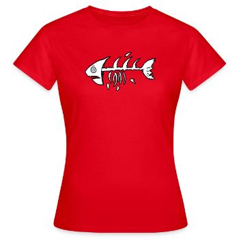 Skelettfisch im Kontrast - Frauen T-Shirt - Rot - Vorne - AI Model Female 172 dark (172cm)