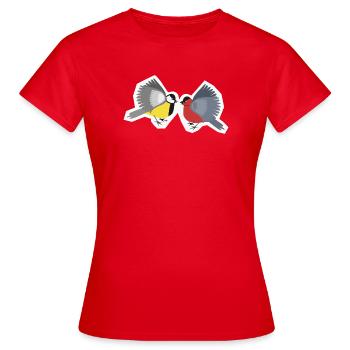 Kämpfende kleine Vögel - Frauen T-Shirt - Rot - Vorne - AI Model Female 172 dark (172cm)