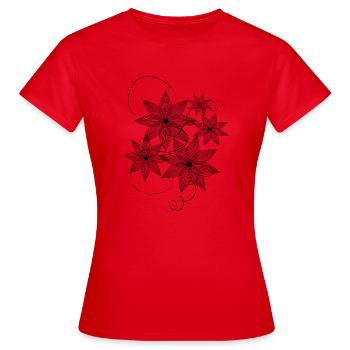 T-Shirt Design Fleurs Lithographie Noire. - T-shirt Femme - rouge - Devant - AI Model Female 172 dark (172cm)