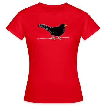 Amsel auf Drahtsitz Naturmotiv - Frauen T-Shirt - Rot - Vorne - AI Model Female 172 dark (172cm)
