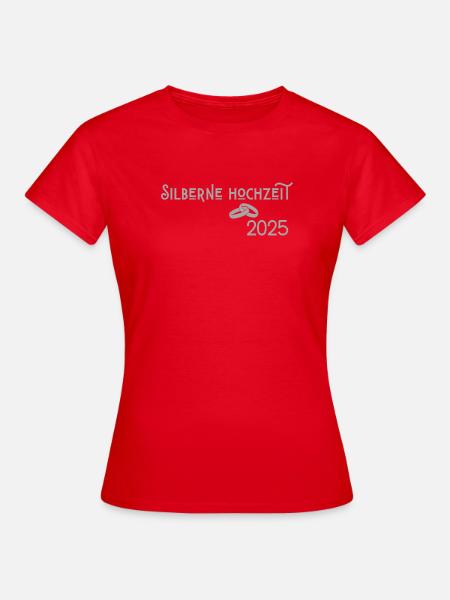 Silberne Hochzeit 2025 mit Ringen Jugendstil - Frauen T-Shirt - Rot