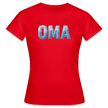 Granny Denim Lettering Patchwork Trend - Women's T-Shirt - red - Front - AI Model Female 172 dark (172cm)