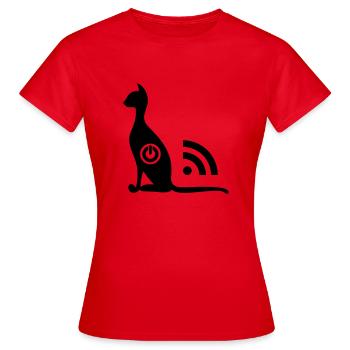 Katze WLAN EIN AUS - Frauen T-Shirt - Rot - Vorne - AI Model Female 172 dark (172cm)