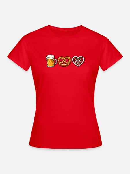 Bier Brezel & Lebkuchenherz –  Volksfest Motiv - Frauen T-Shirt - Rot
