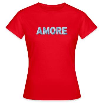 Amore Schriftzug Patchwork Design Blau - Frauen T-Shirt - Rot - Vorne - AI Model Female 172 dark (172cm)