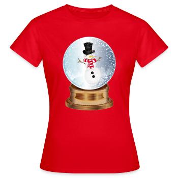 schöne nostalgische Schneekugel mit Schneemann - Frauen T-Shirt - Rot - Vorne - AI Model Female 172 dark (172cm)
