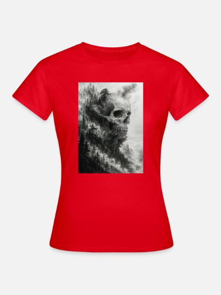 Unheimliche Waldschädel-Illustration - Frauen T-Shirt - Rot