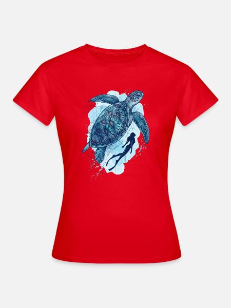 Die Große Schildkröte & Taucherin - Frauen T-Shirt - Rot