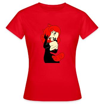 Elegant Dark Gothic Metal Hoodie Tshirt Fashion - Women's T-Shirt - red - Front - AI Model Female 172 dark (172cm)