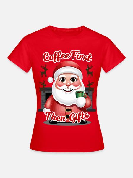 Weihnachtsmann mit Kaffee - Frauen T-Shirt - Rot