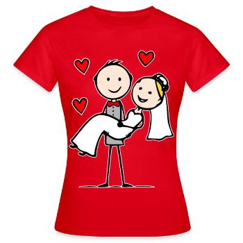 Wedding Couple Cartoon - Women's T-Shirt - red - Front - AI Model Female 172 dark (172cm)
