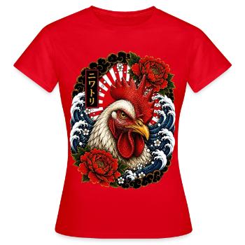 Hahn im japanischen Irezumi Tattoo Stil - Frauen T-Shirt - Rot - Vorne - AI Model Female 172 dark (172cm)