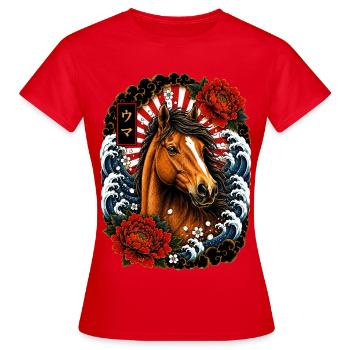 Pferd im japanischen Irezumi Tattoo Stil - Frauen T-Shirt - Rot - Vorne - AI Model Female 172 dark (172cm)