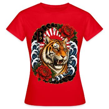 Tiger im japanischen Irezumi Tattoo Stil - Frauen T-Shirt - Rot - Vorne - AI Model Female 172 dark (172cm)