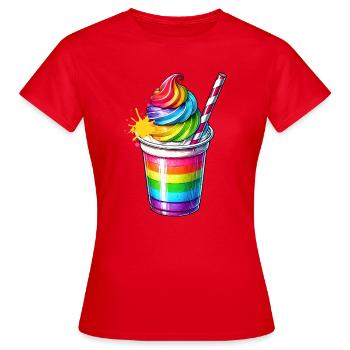 Pleasure for the Senses:Rainbow Milkshake Mug - Women's T-Shirt - red - Front - AI Model Female 172 dark (172cm)