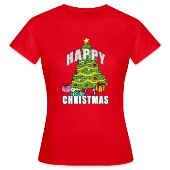 HAPPY CHRISTMAS | Weihnachtsbaum - Frauen T-Shirt - Rot - Vorne - AI Model Female 172 dark (172cm)