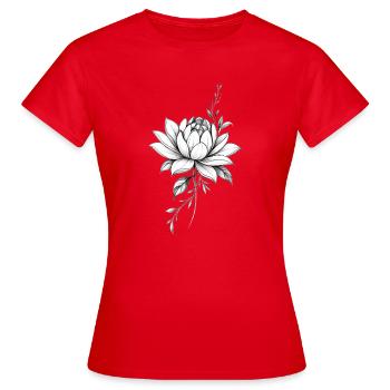 Schwarz-Weiße Lotus-Blumen-Skizze - Frauen T-Shirt - Rot - Vorne - AI Model Female 172 dark (172cm)