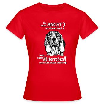 Angst vor SchweizerLaufhund? Herrchen - Frauen T-Shirt - Rot - Vorne - AI Model Female 172 dark (172cm)