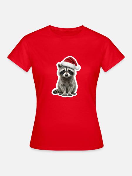 Waschbaer mit roter Weihnachtsmuetze - Frauen T-Shirt - Rot