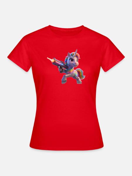 Regenbogen-Einhorn mit Laserpistole - Frauen T-Shirt - Rot
