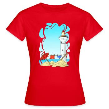 Leuchtturm am Sunny Beach - Frauen T-Shirt - Rot - Vorne - AI Model Female 172 dark (172cm)