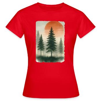 Vintage Forest Sunset Watercolor - Women's T-Shirt - red - Front - AI Model Female 172 dark (172cm)