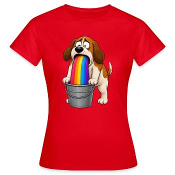 Rainbow Barfing Dog Bucket Mess - Women's T-Shirt - red - Front - AI Model Female 172 dark (172cm)