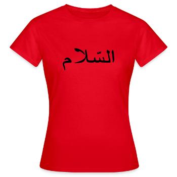 peace quote islam arabic calligraphic writing - Women's T-Shirt - red - Front - AI Model Female 172 dark (172cm)