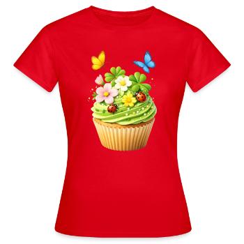 Frühlings Cupcake mit Blumen  - Frauen T-Shirt - Rot - Vorne - AI Model Female 172 dark (172cm)