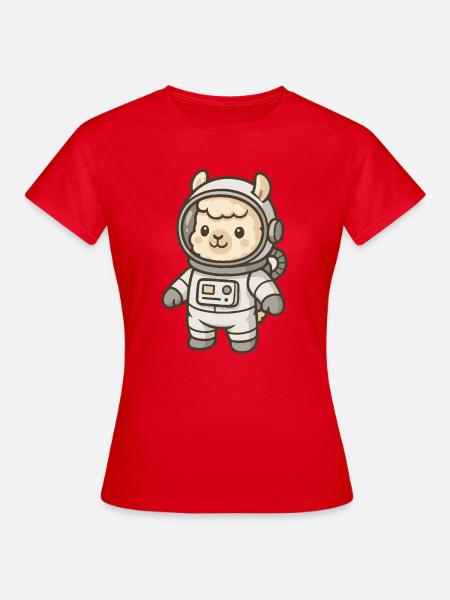 Süßer Lama Astronaut Druck - Frauen T-Shirt - Rot