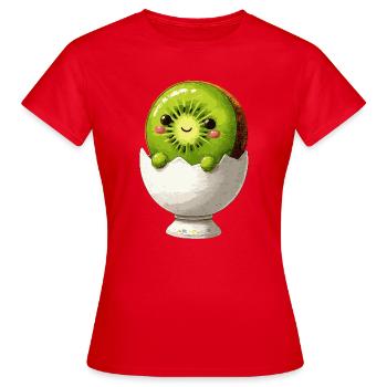 Kiwifrucht im Eierschale-Lächeln - Frauen T-Shirt - Rot - Vorne - AI Model Female 172 dark (172cm)