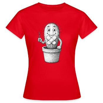 Bandagierter, verspielter Kaktus - Frauen T-Shirt - Rot - Vorne - AI Model Female 172 dark (172cm)
