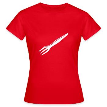 Design-Klassiker Pommesgabel - Frauen T-Shirt - Rot - Vorne - AI Model Female 172 dark (172cm)