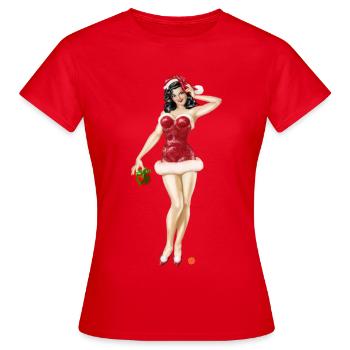 Santa Pin Up - Frauen T-Shirt - Rot - Vorne - AI Model Female 172 dark (172cm)