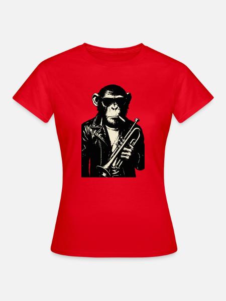 Lederjacke Jazz-Schimpanse mit Trompete - Frauen T-Shirt - Rot