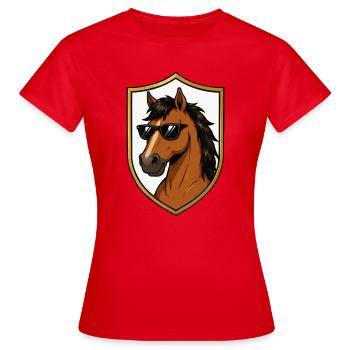 Hengst mit Sonnenbrille Schild - Frauen T-Shirt - Rot - Vorne - AI Model Female 172 dark (172cm)