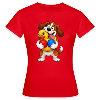 Excited Dog Squeaky Toy Overload - Women's T-Shirt - red - Front - AI Model Female 172 dark (172cm)