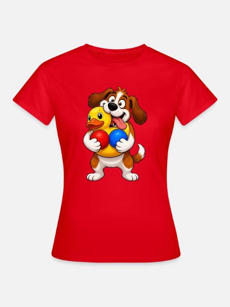 Aufgeregtes Hundequietschen-Spielzeug-Überload - Frauen T-Shirt - Rot