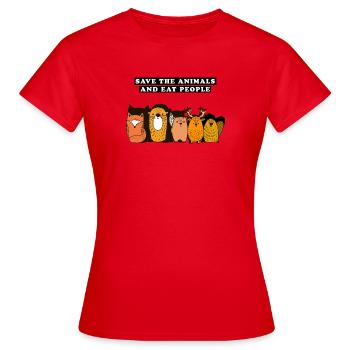 Save the animals and eat people Poison - Women's T-Shirt - red - Front - AI Model Female 172 dark (172cm)