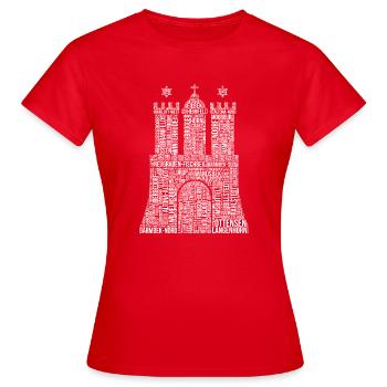 Hamburg Premium Wordcloud Design Stadtteile - Frauen T-Shirt - Rot - Vorne - AI Model Female 172 dark (172cm)