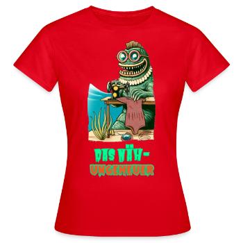 Seeungeheuer mit Nähmaschine - Das Nähungeheuer - Frauen T-Shirt - Rot - Vorne - AI Model Female 172 dark (172cm)