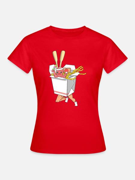 Laufender Nudelkämpfer in lustigen Takeout-Box-Kunst - Frauen T-Shirt - Rot