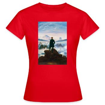 Caspar David Friedrich Wanderer über dem Nebelmeer - Frauen T-Shirt - Rot - Vorne - AI Model Female 172 dark (172cm)