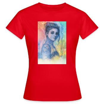 Frau Pop Regenbogen omikly Tattoo Arm Schädel Graf - Frauen T-Shirt - Rot - Vorne - AI Model Female 172 dark (172cm)