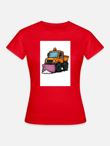 Kleiner Schneepflug auf Baustellenmotif - Frauen T-Shirt - Rot
