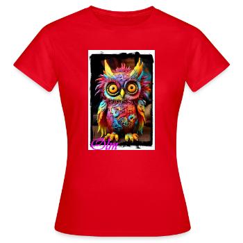 Bunte Fantasiewelt Eulenfigur Puppe Textil Märchen - Frauen T-Shirt - Rot - Vorne - AI Model Female 172 dark (172cm)