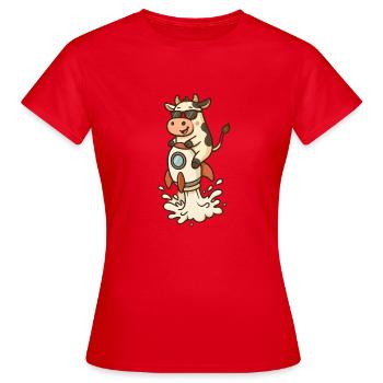 Lustiger Kuh Raketen Start - Frauen T-Shirt - Rot - Vorne - AI Model Female 172 dark (172cm)