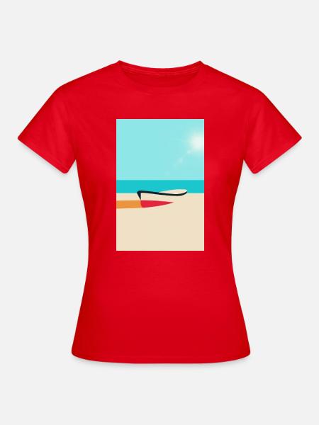 Boot am Strand – Sommer Sonne Meer - Frauen T-Shirt - Rot