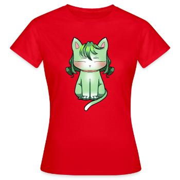 Minze Katze mit Smaragd Haar Anime Style - Frauen T-Shirt - Rot - Vorne - AI Model Female 172 dark (172cm)